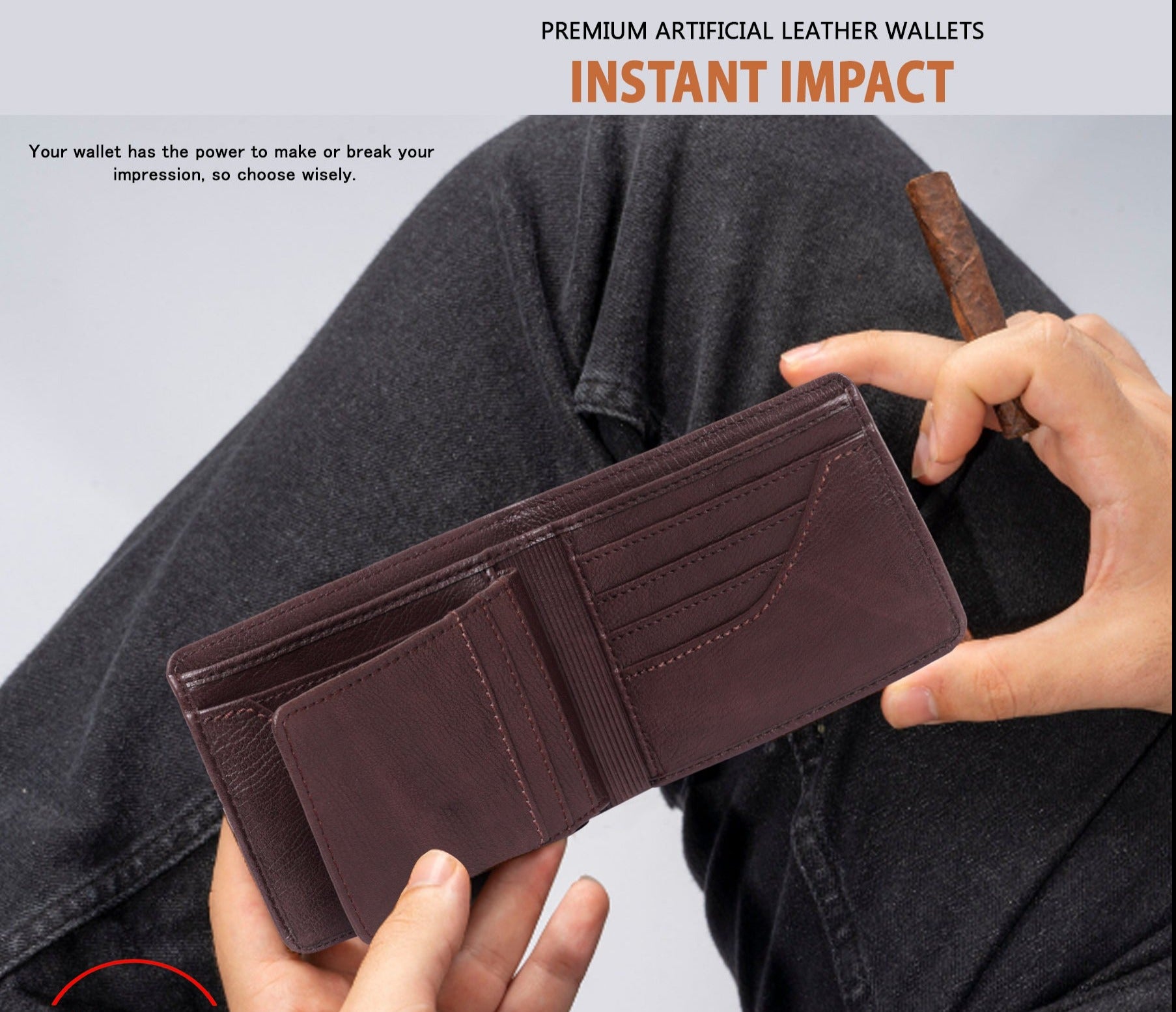 Makas men's card holder wallet , Model view, color - Brown