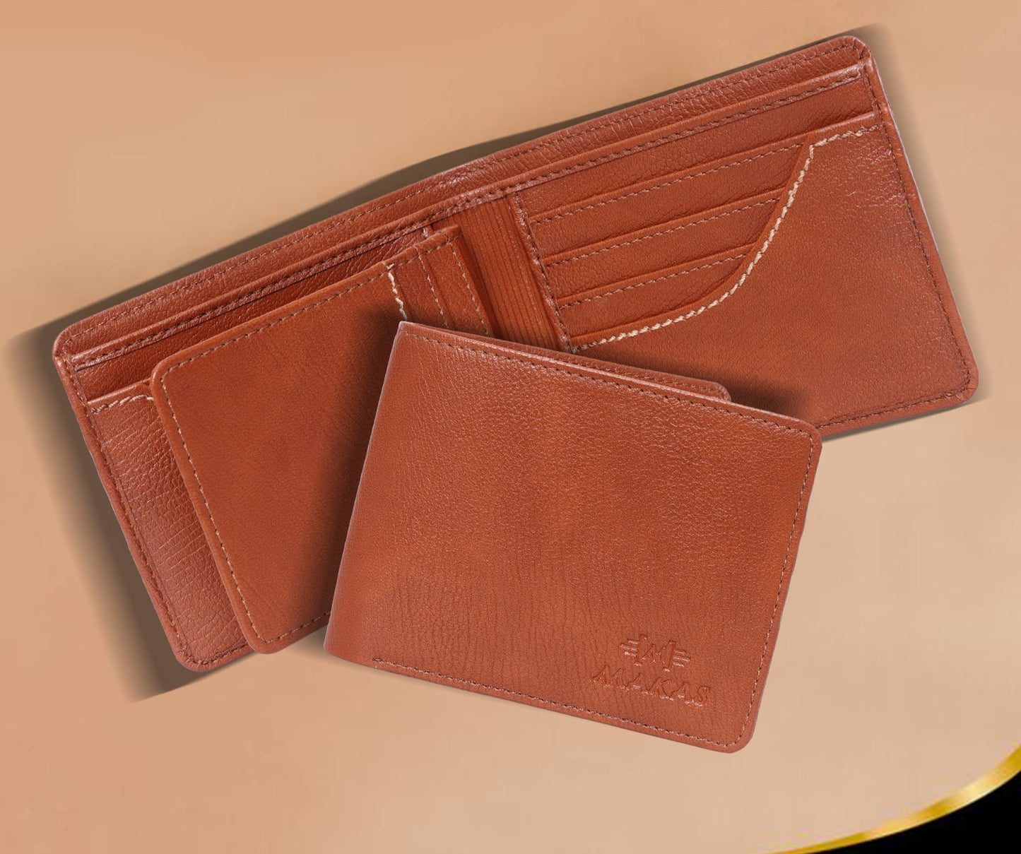 Makas men's card holder wallet , Internal view plain, color - Tan