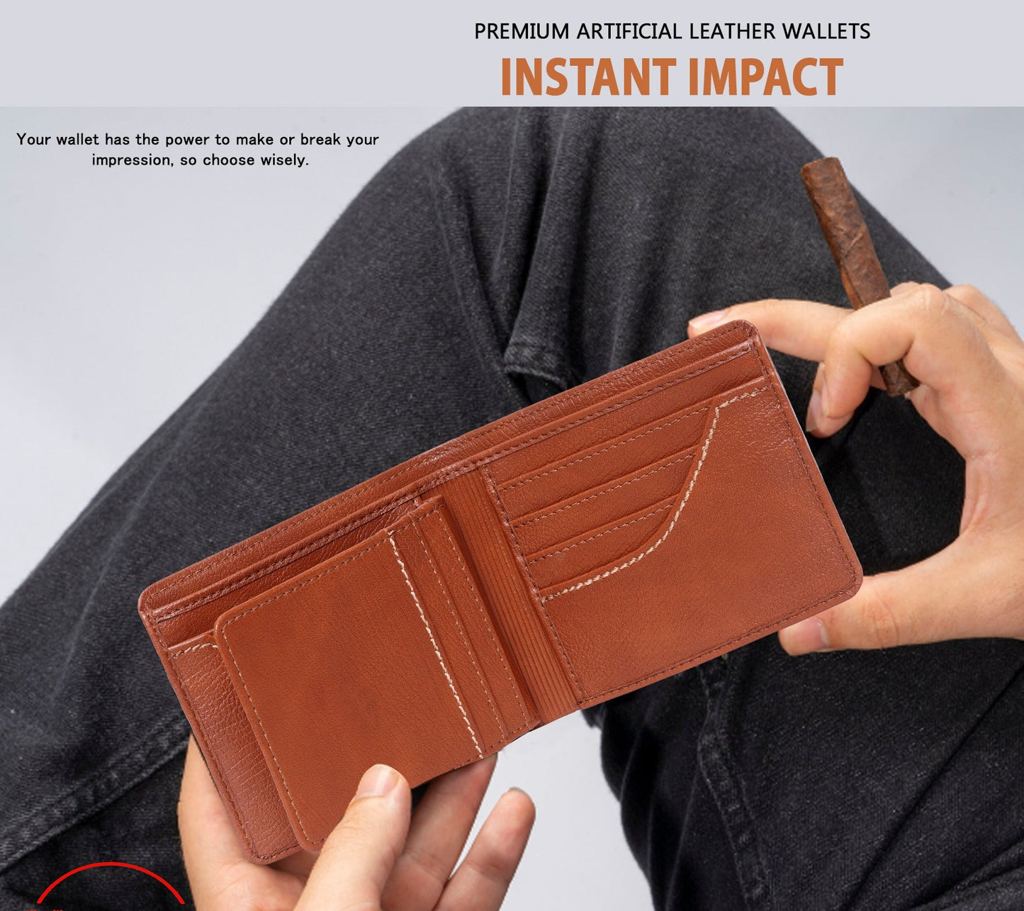 Makas men's card holder wallet , Model view, color - Tan