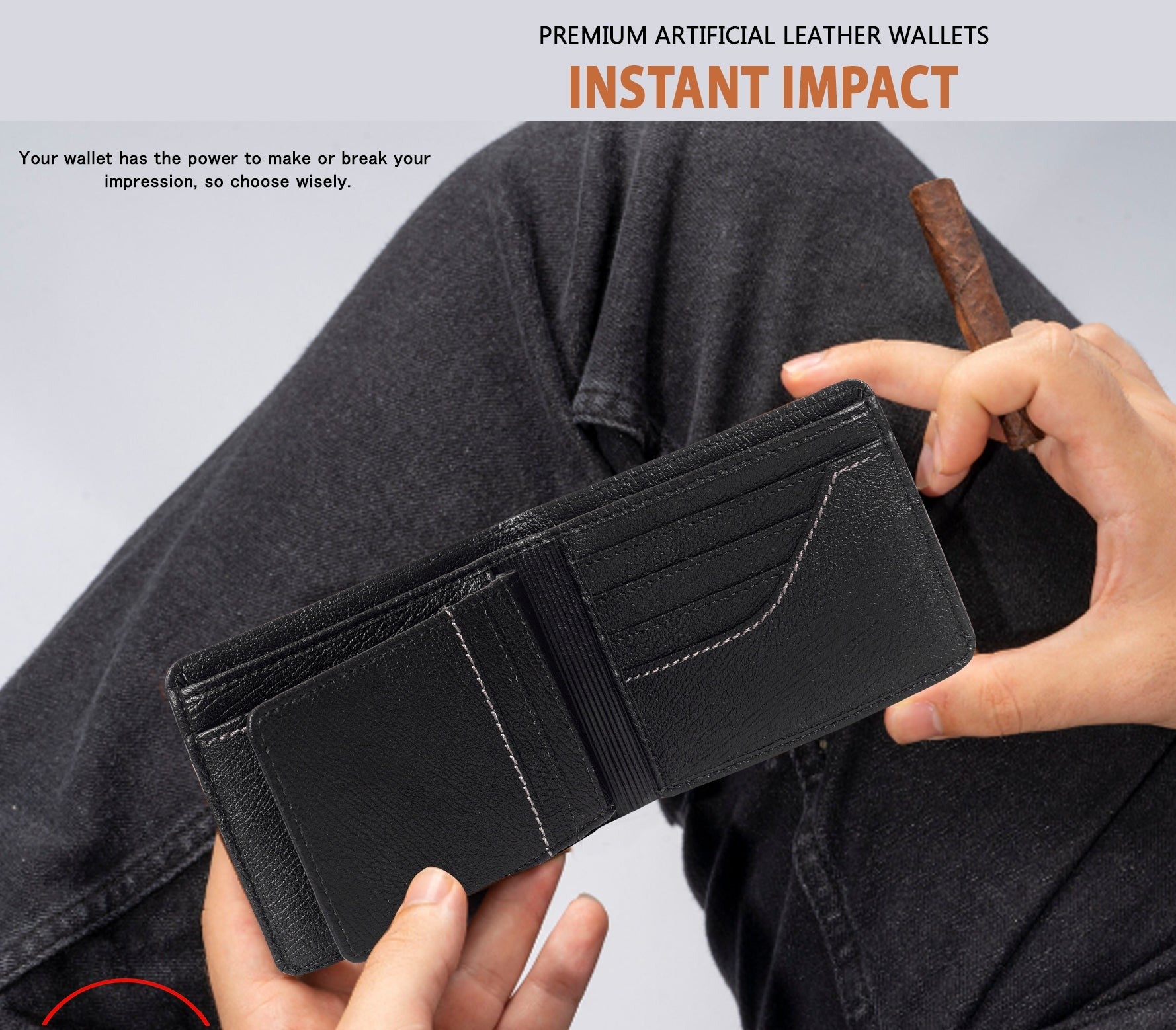 Makas men's card holder wallet , Model view, color - Black