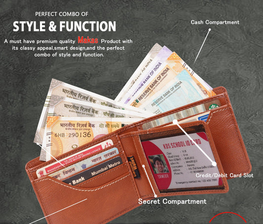 Makas men's card holder wallet , descriptive view , color - Tan