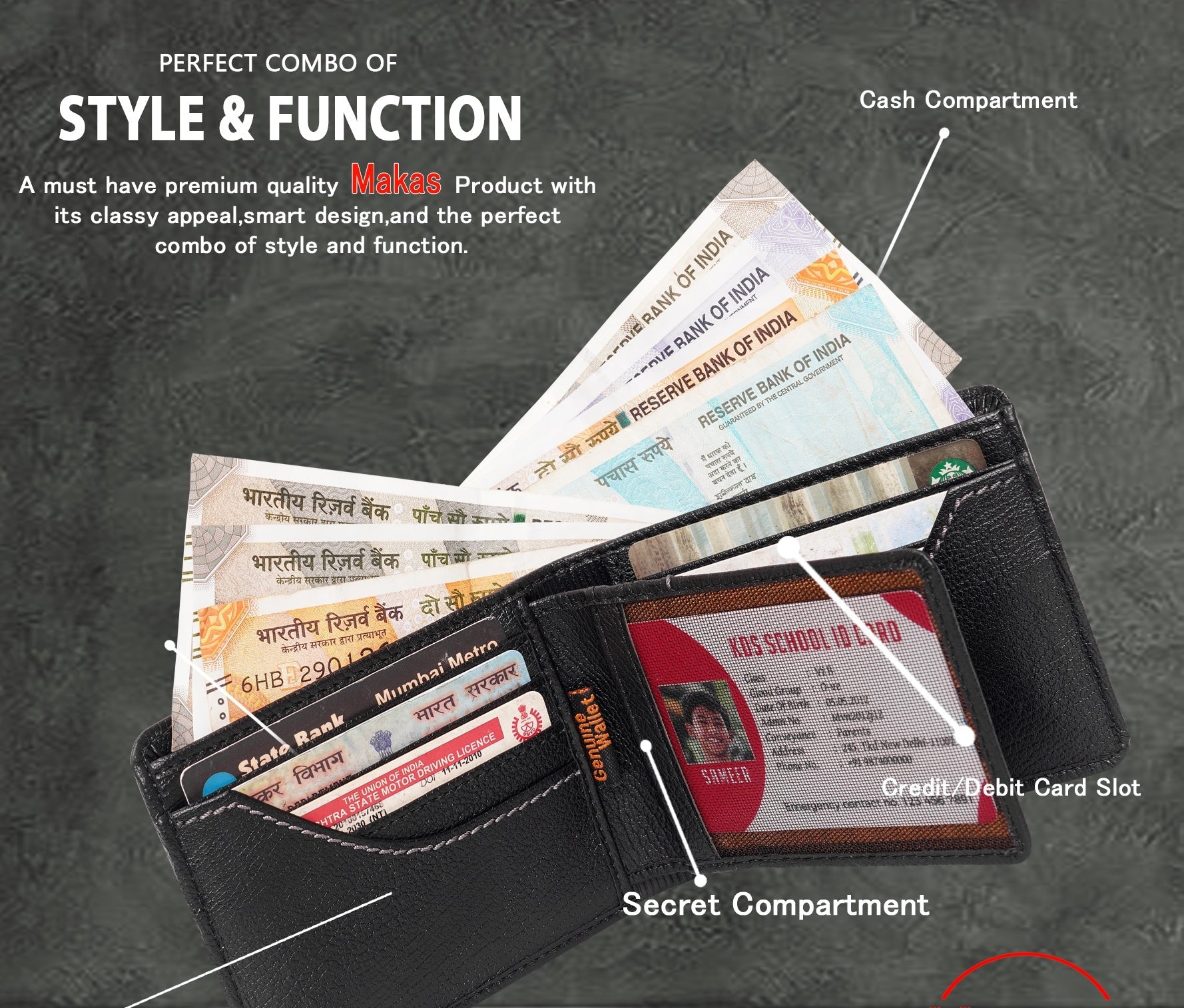 Makas men's card holder wallet , Descriptive view, color - Black