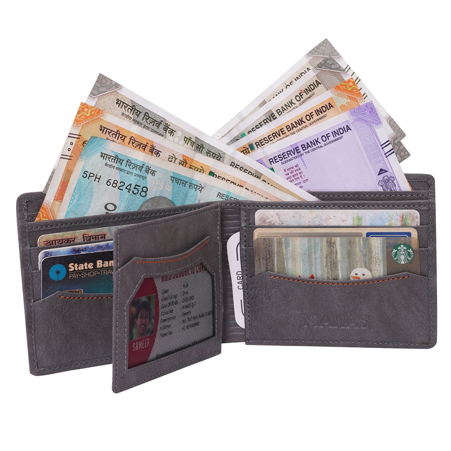 Makas men's wallet , internal look 1,color - Grey