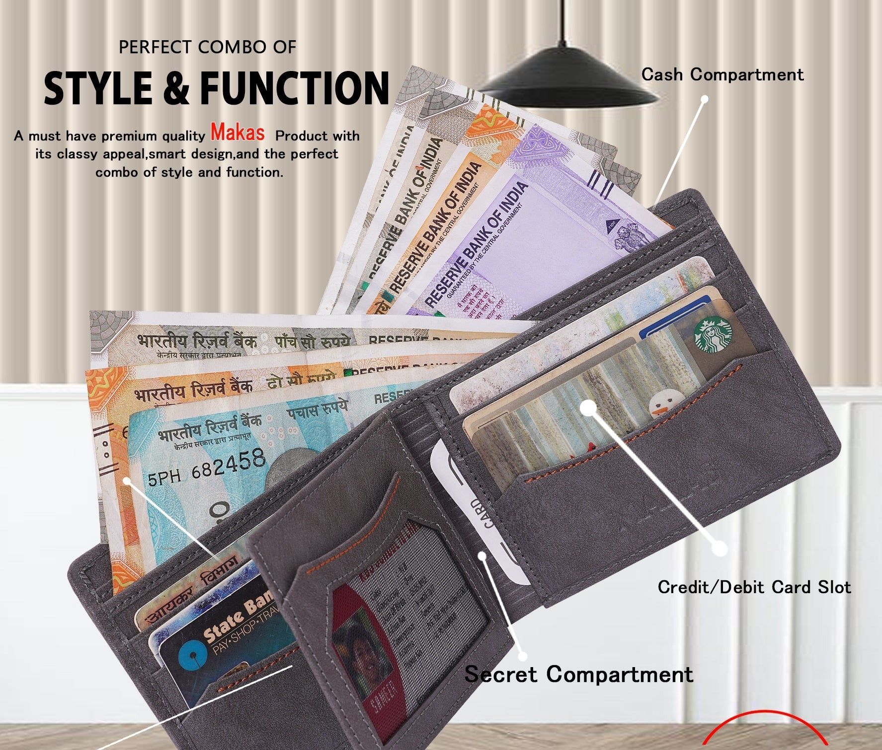 Makas men's wallet , Description ,color - Grey