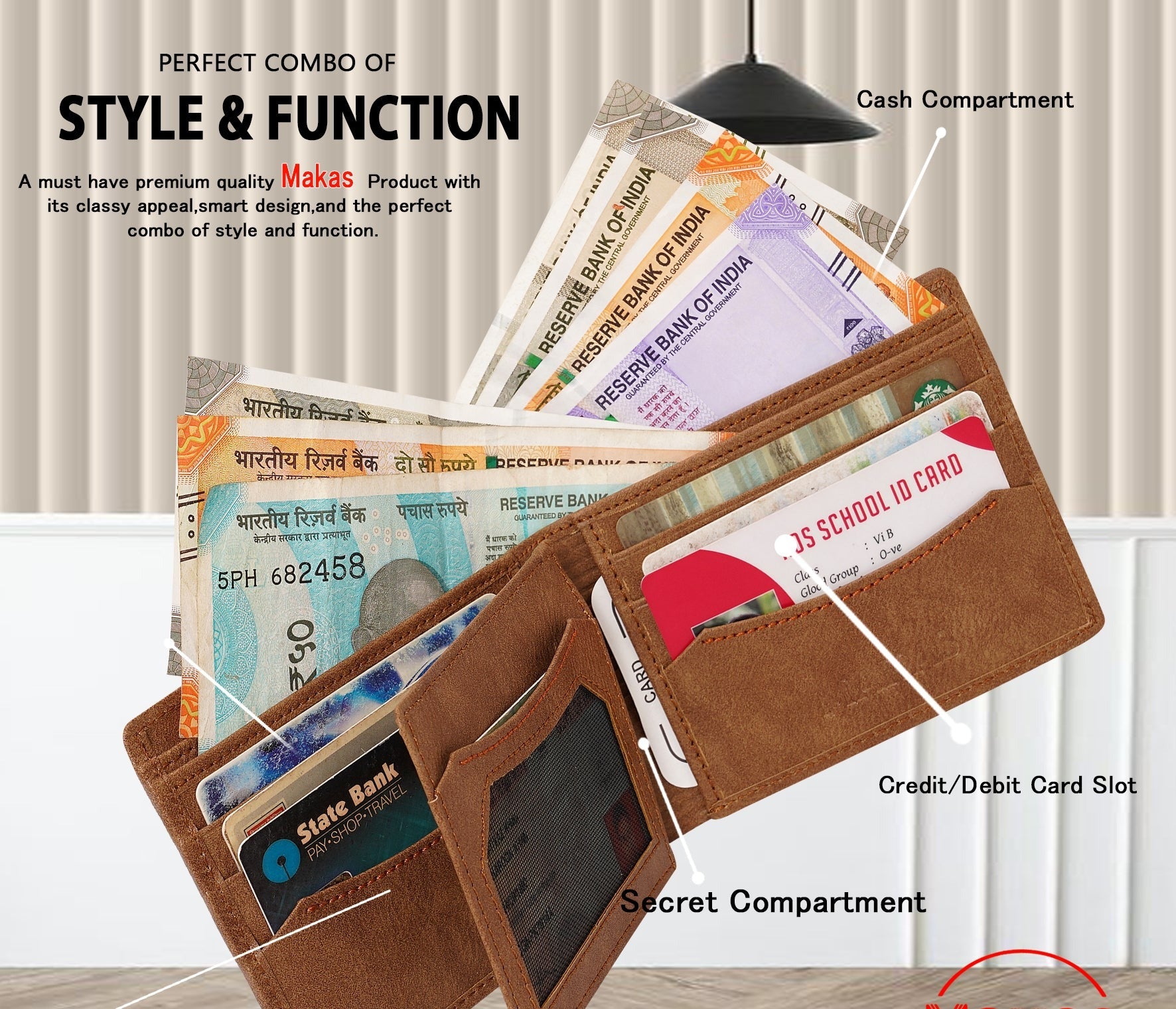 Makas men's wallet , Description ,color - Brown