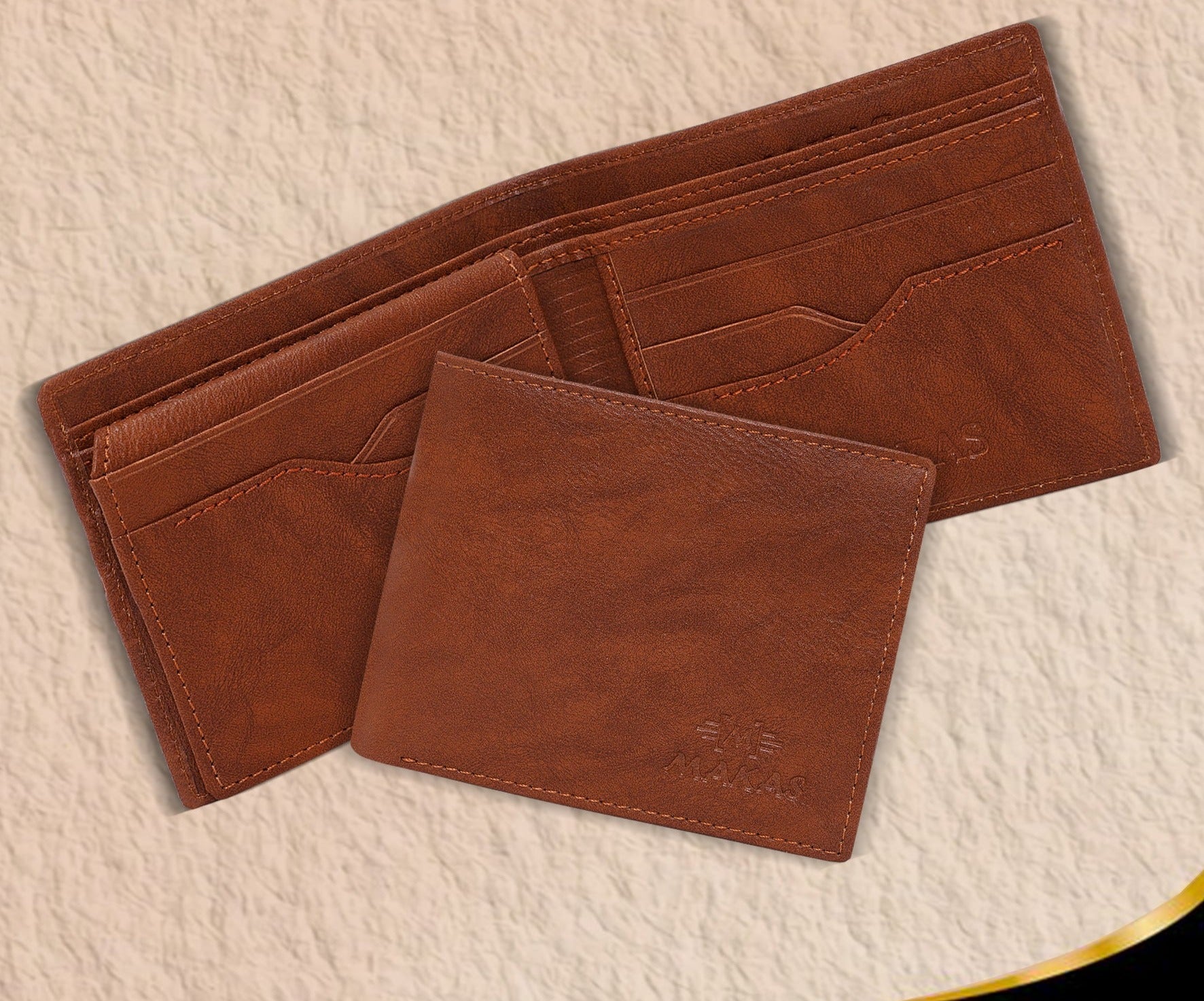 Makas Men's Card Holder Wallet - open View - Colour Brown