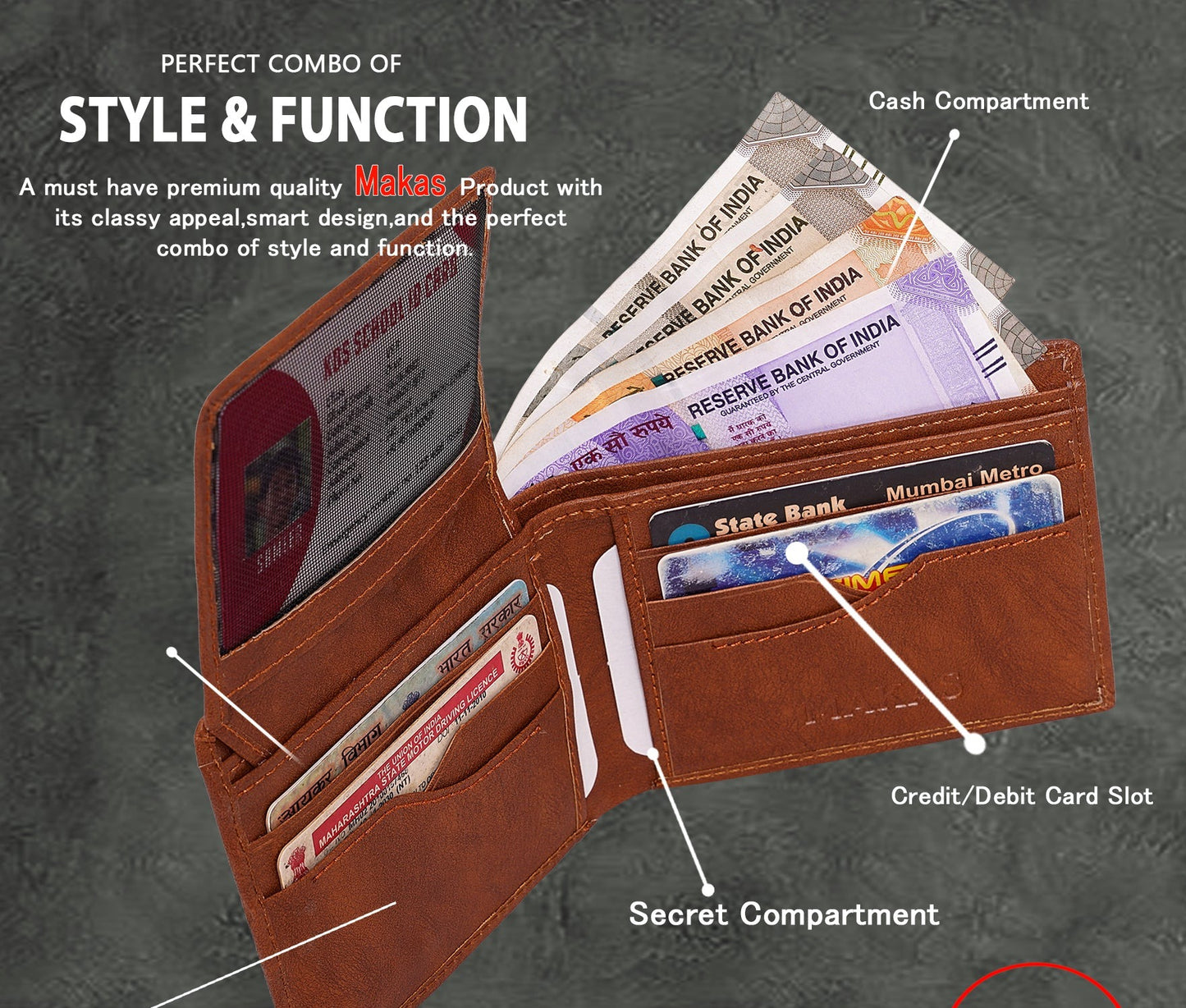 Makas Men's Card Holder Wallet - detail View - Colour Brown