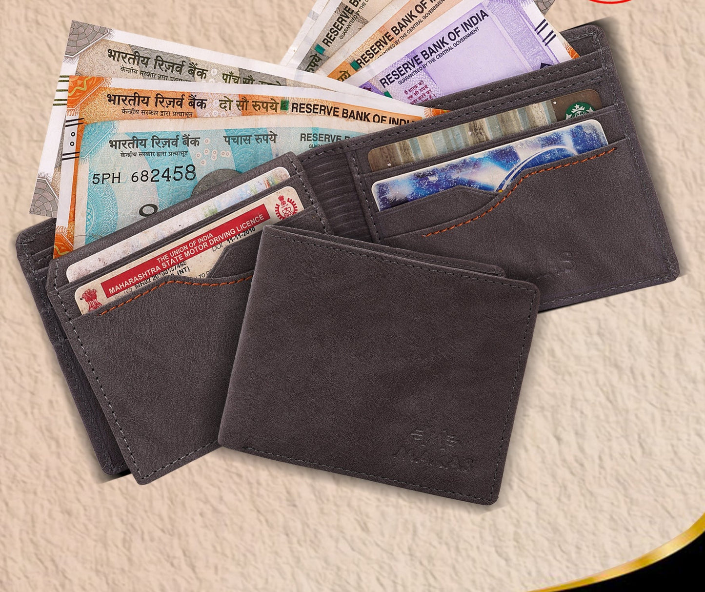 Makas Men's Card Holder Wallet - open View - Colour Grey