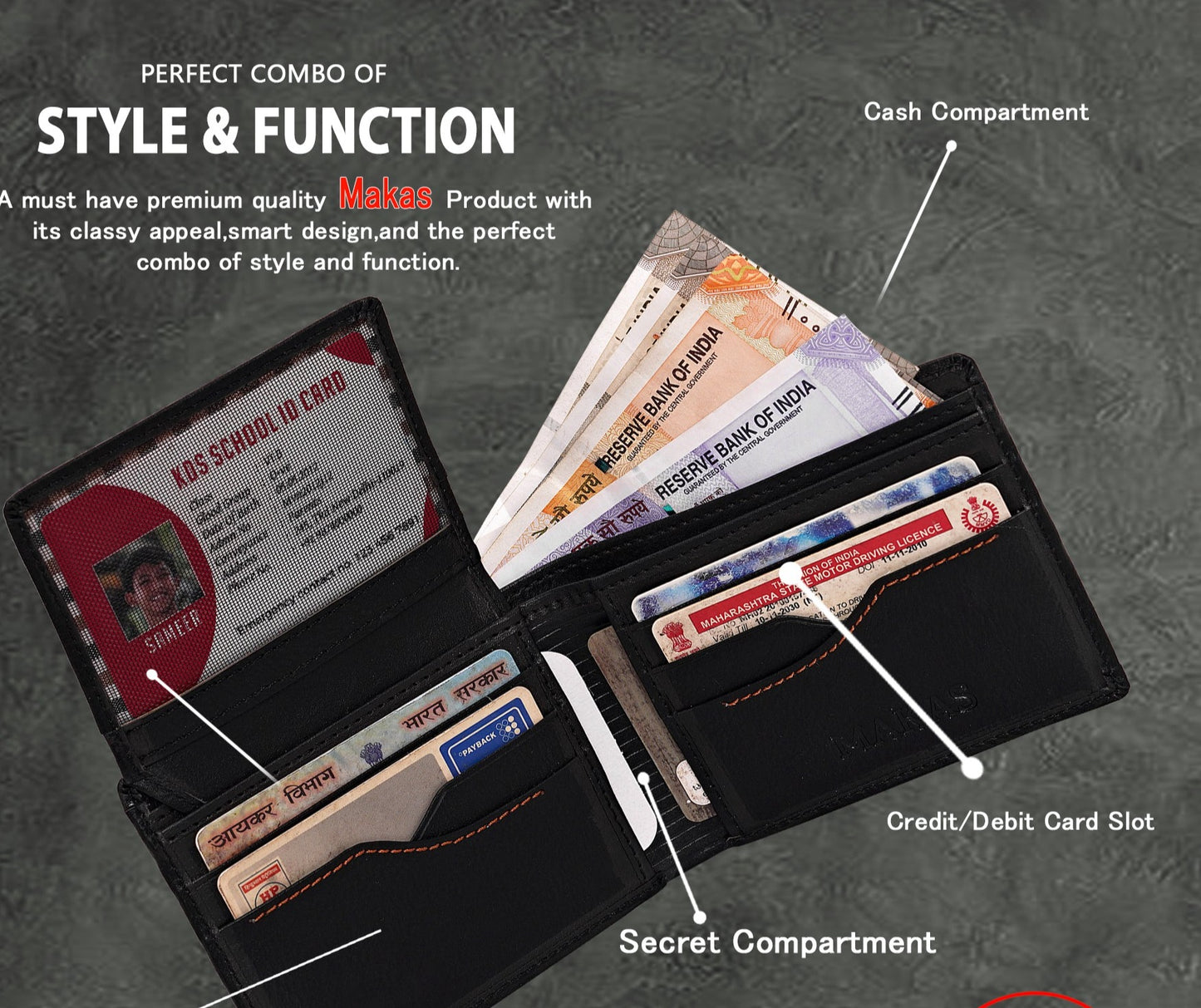 Makas Men's Card Holder Wallet - detail View - Colour black