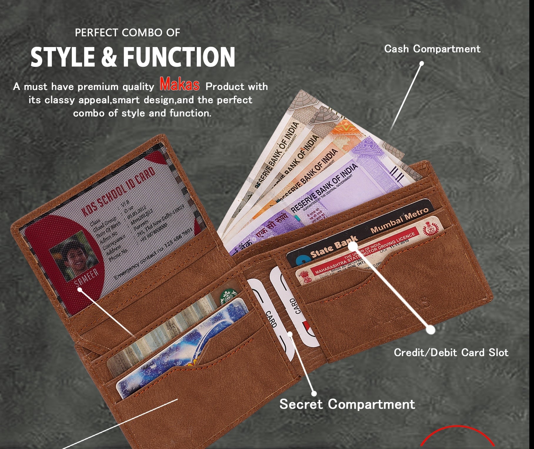 Makas Men's Card Holder Wallet - detail View - Colour Tan