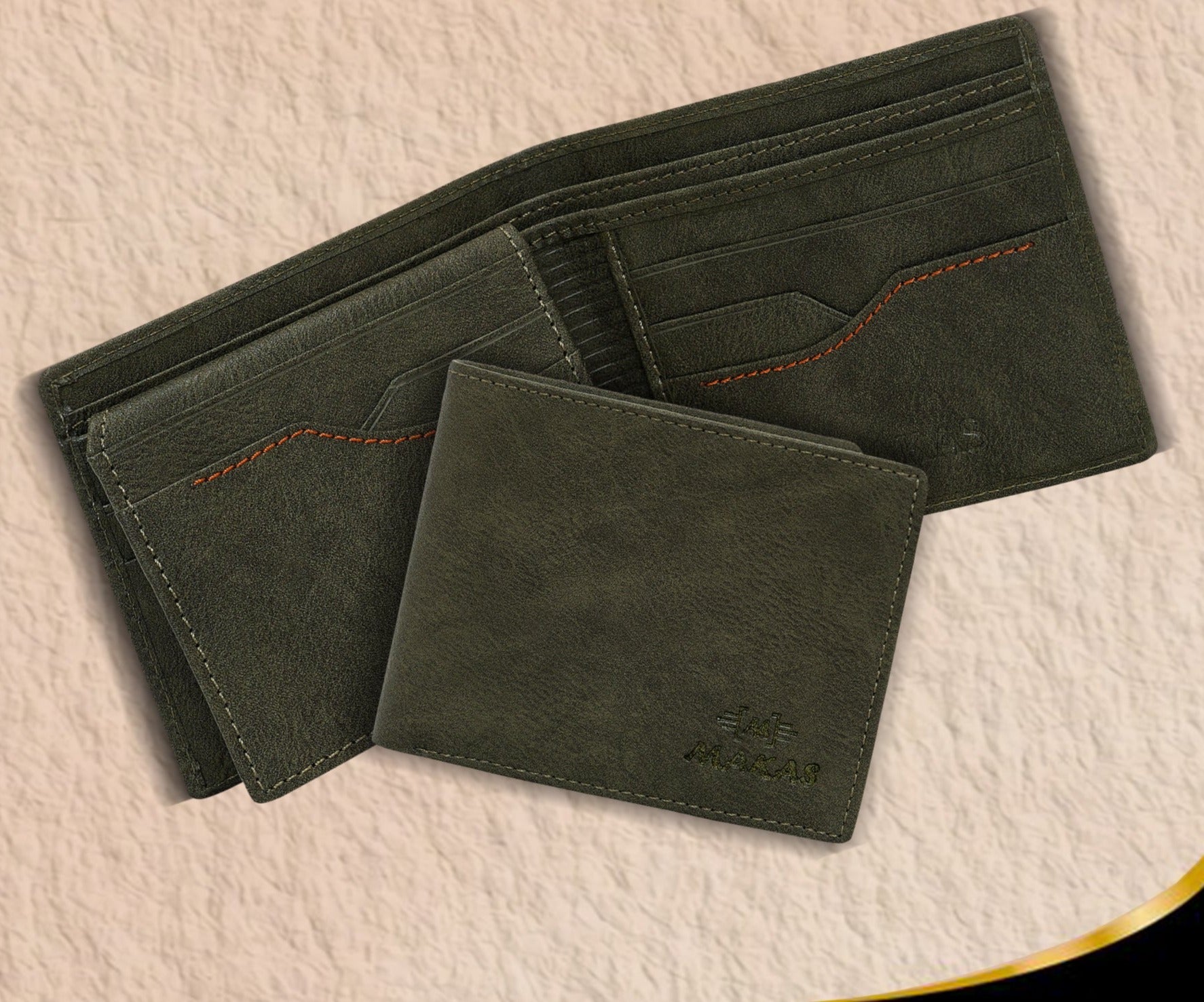 Makas Men's Card Holder Wallet - open View - Colour Green