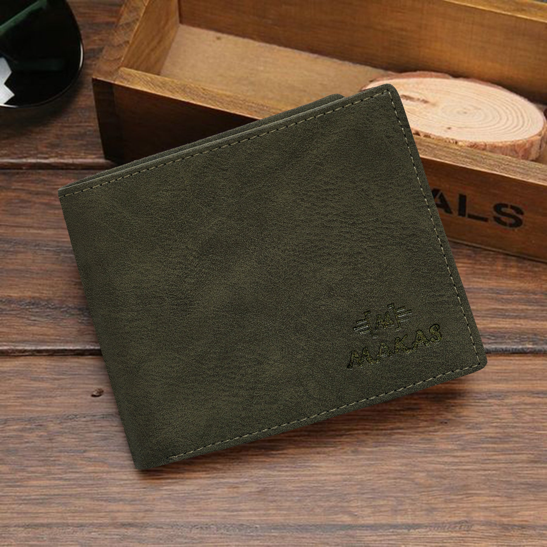 Makas Men's Card Holder Wallet - Front View - Colour Green