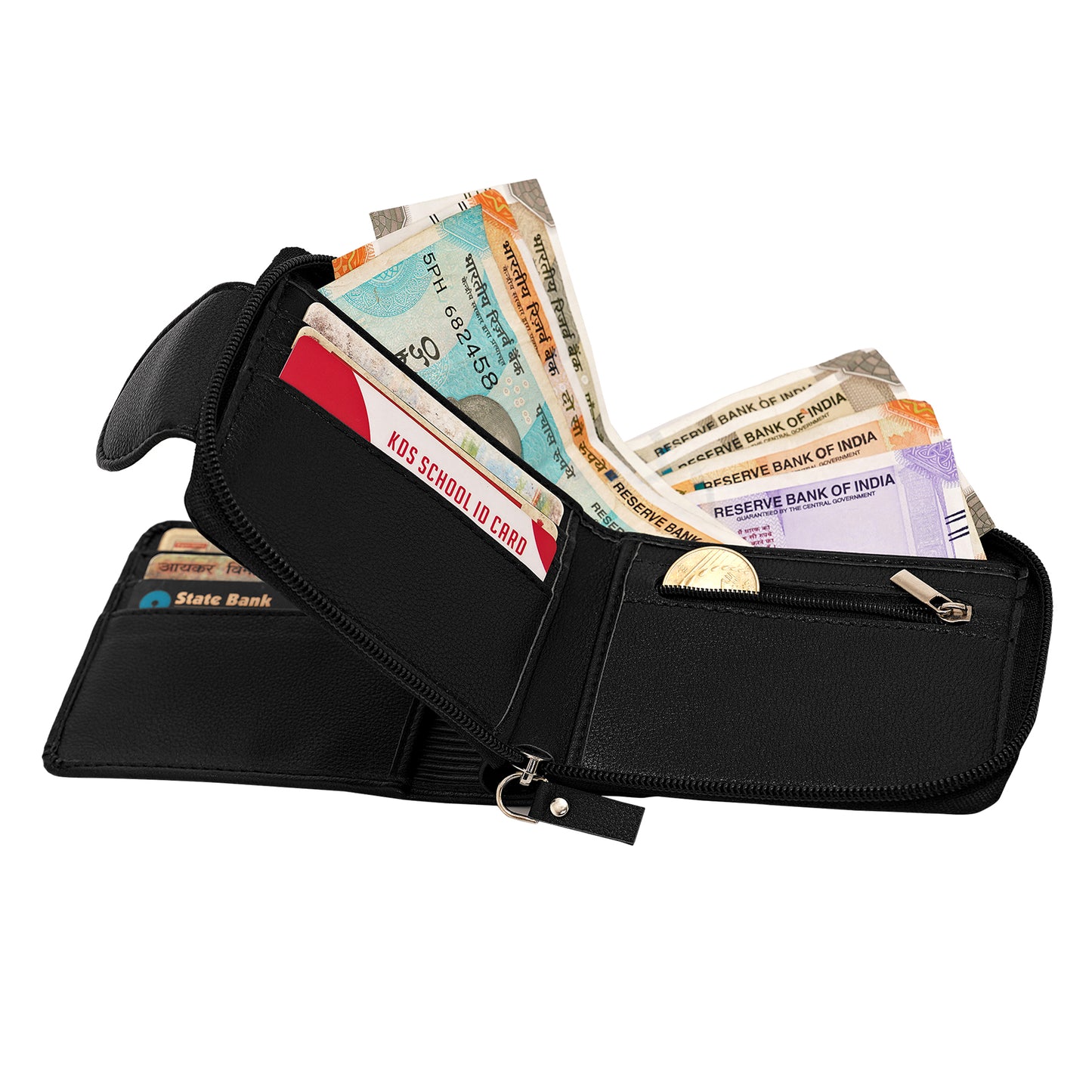 Makas Round Chain Wallet with Coin Pocket ,Function view 2,Color - Black