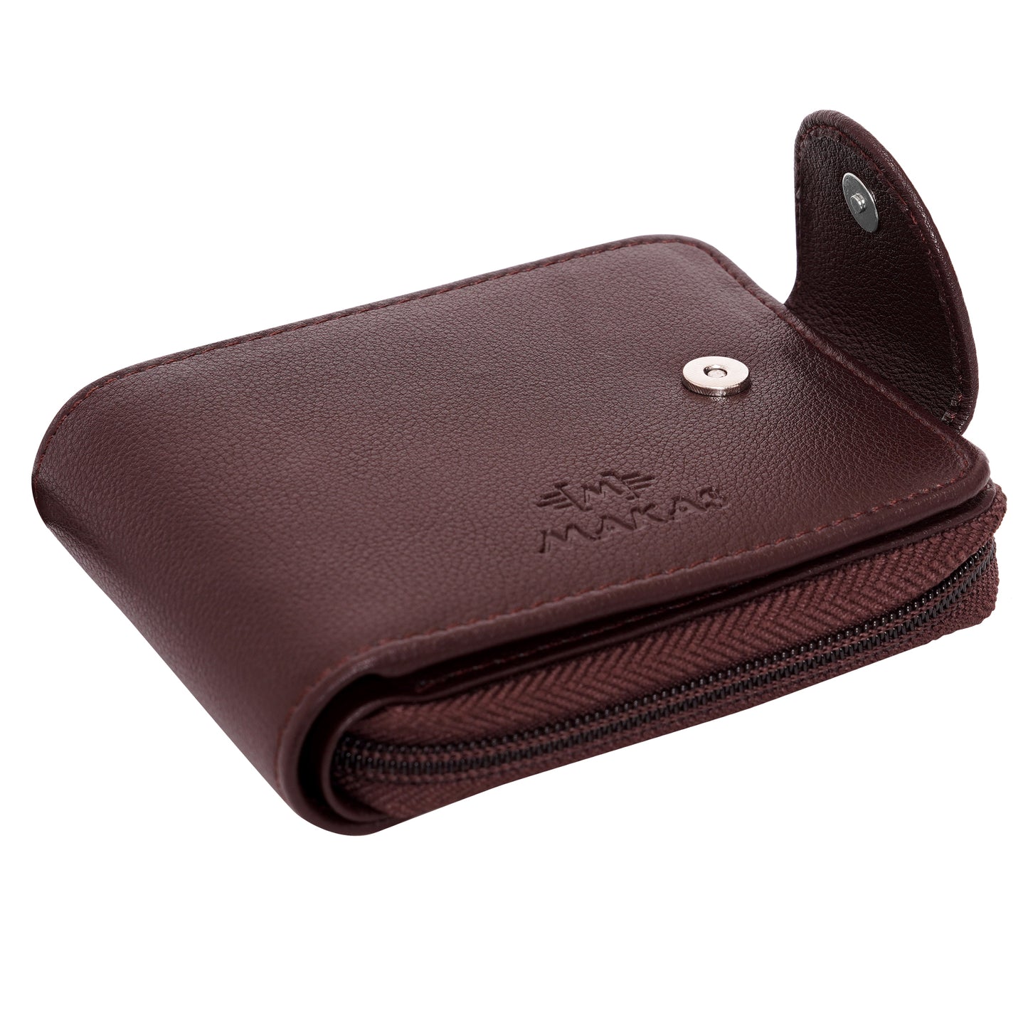 Makas Round Chain Wallet with Coin Pocket ,Front view 1 ,Color - Brown