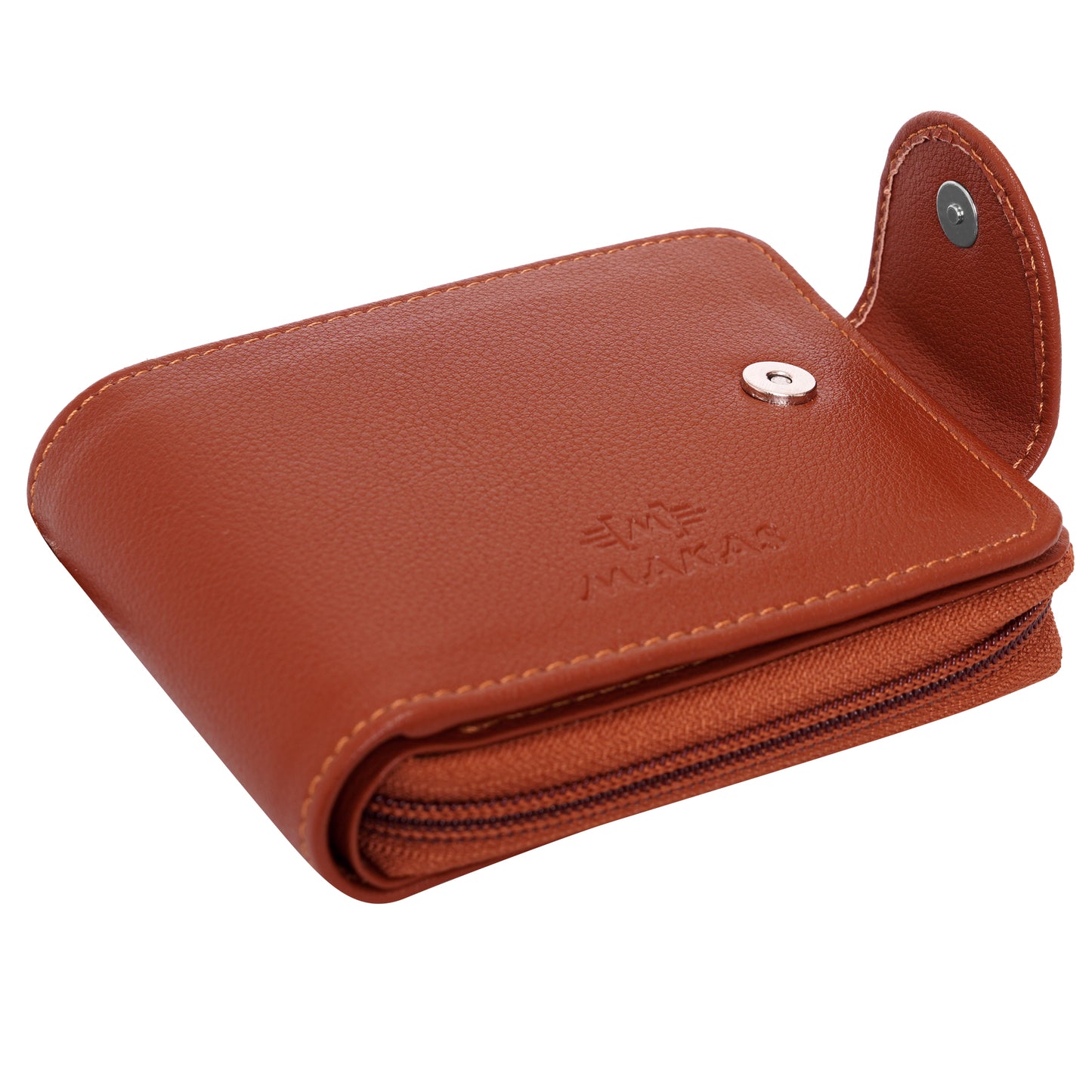 Makas Round Chain Wallet with Coin Pocket ,Front view1 ,Color - Brown