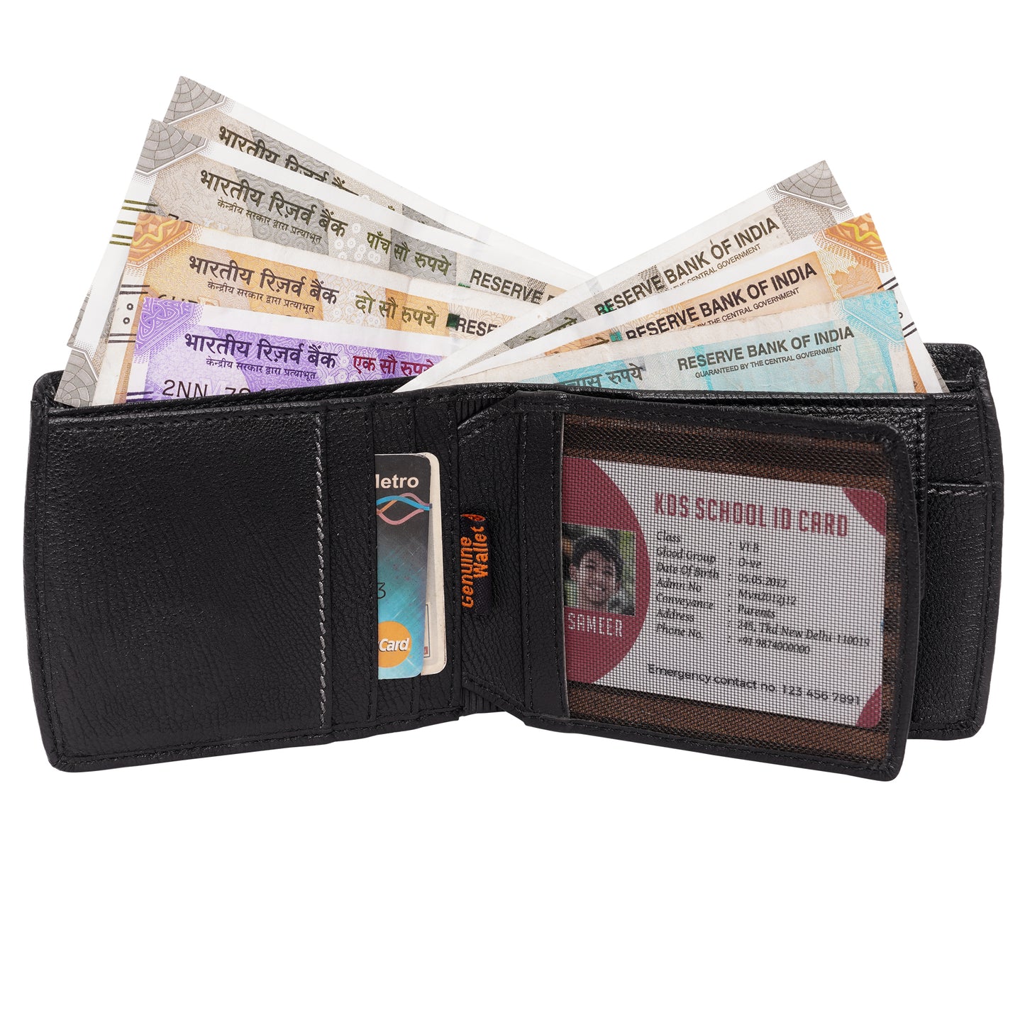 Makas Card Wallet with Coin Pocket , Model view, color -Black