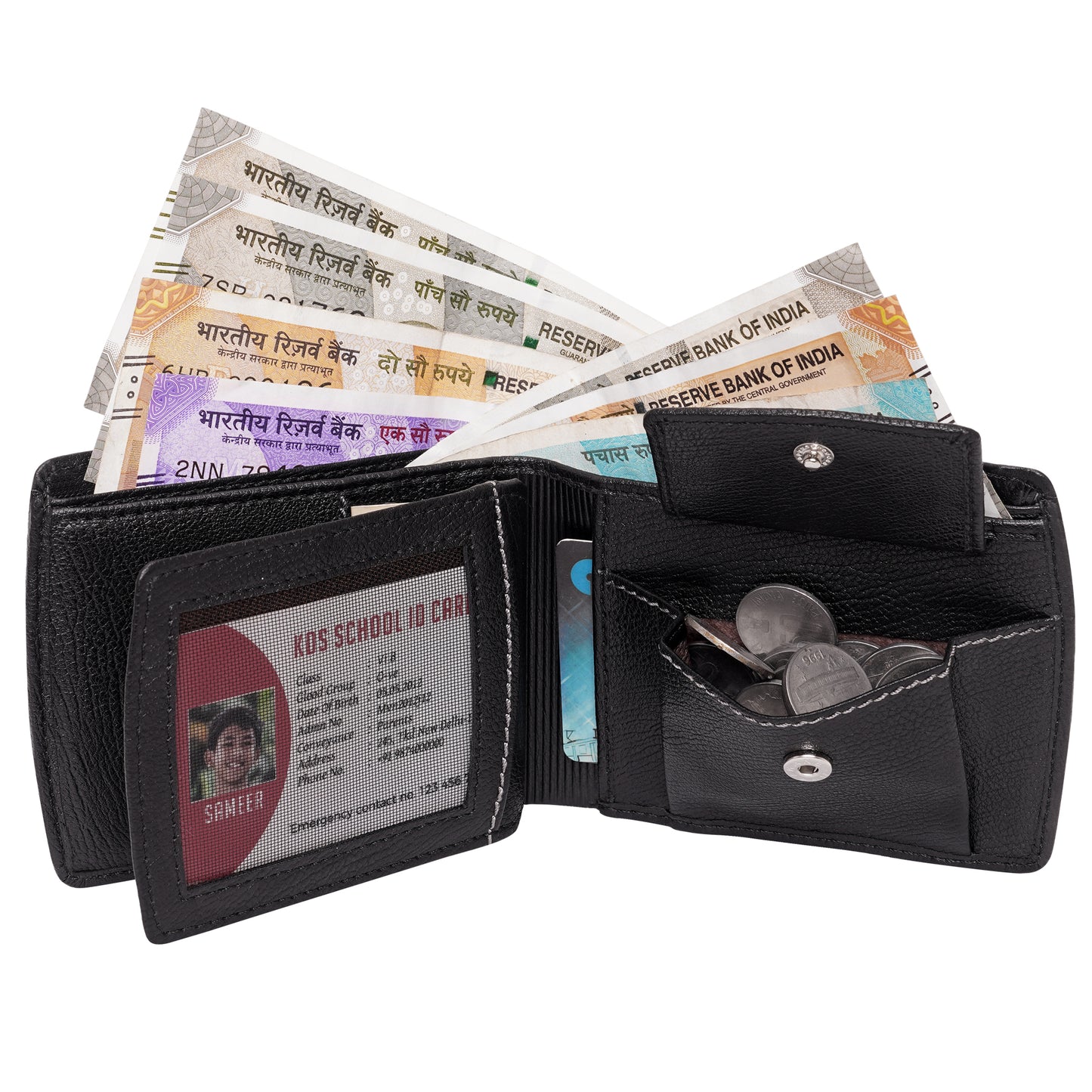 Makas Card Wallet with Coin Pocket , plain view, color -Black