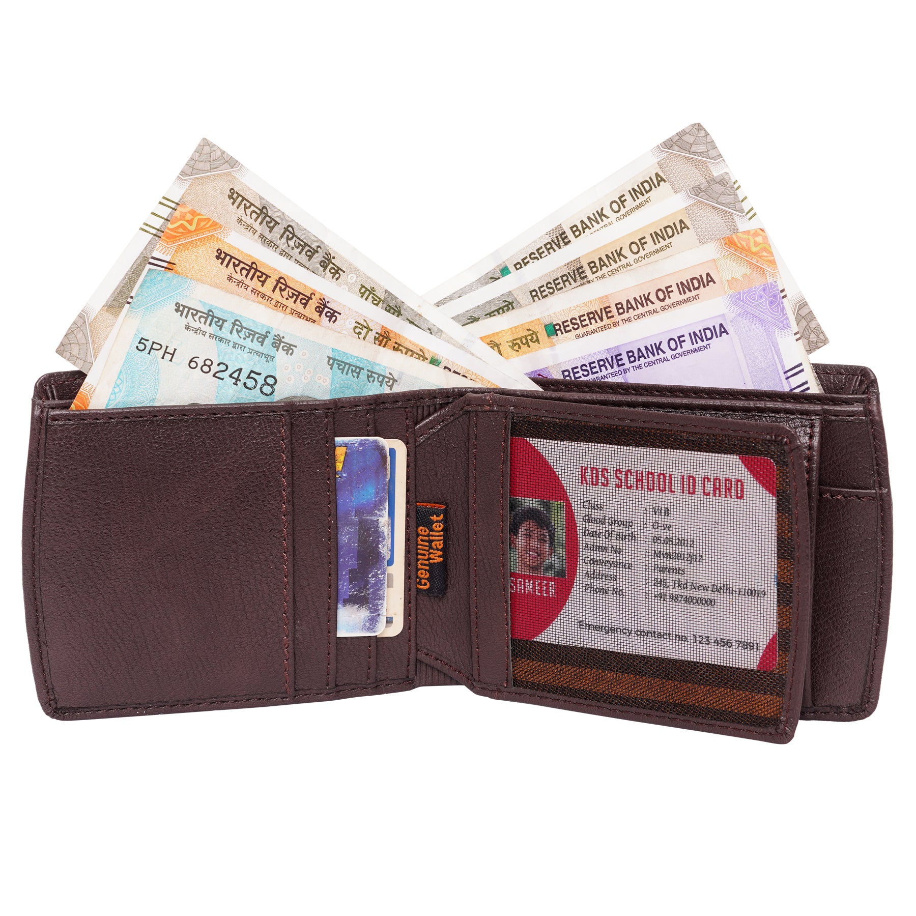 Makas Card Wallet with Coin Pocket , plain view, color -Brown