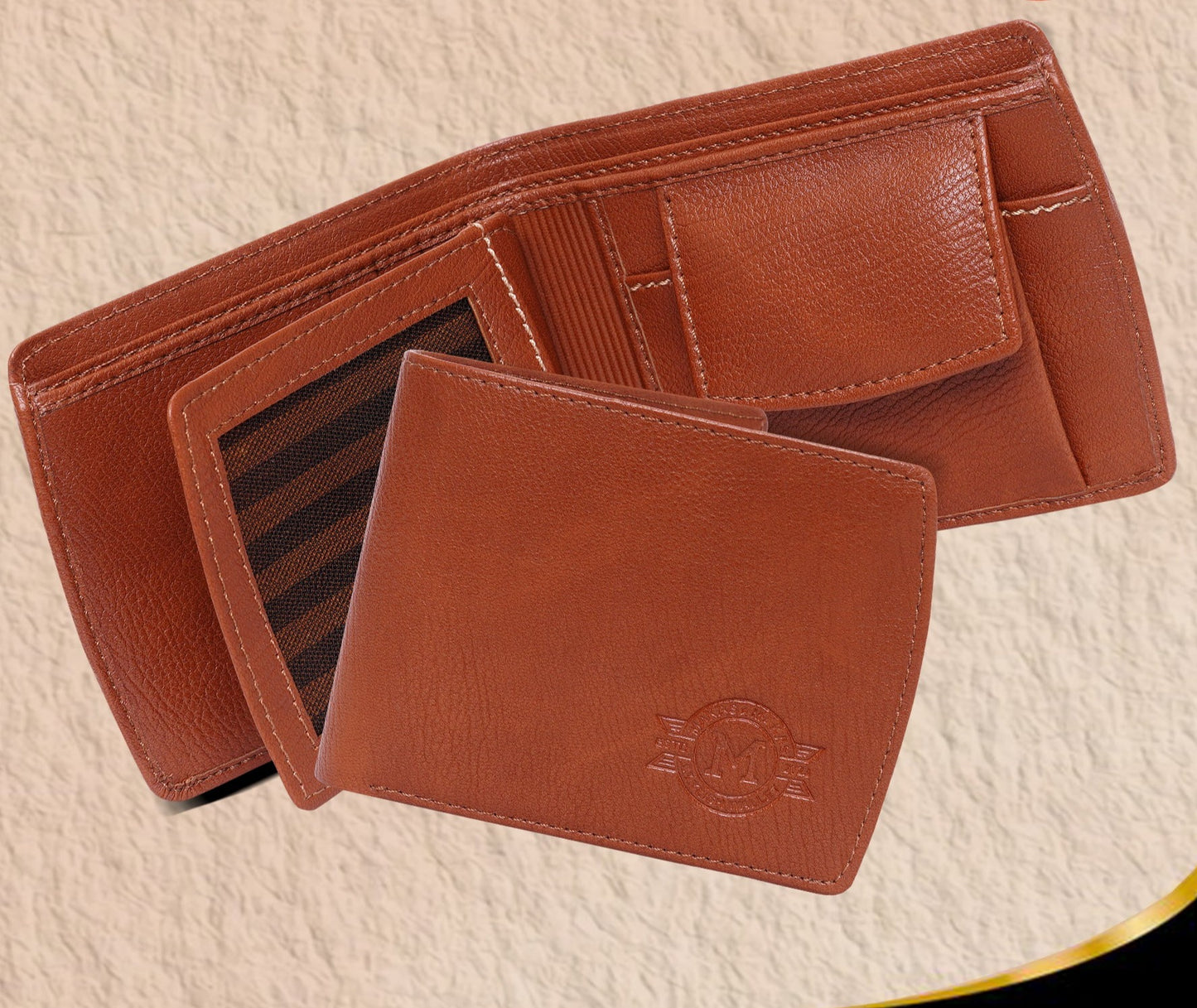 Makas Card Wallet with Coin Pocket , internal view, color -Tan