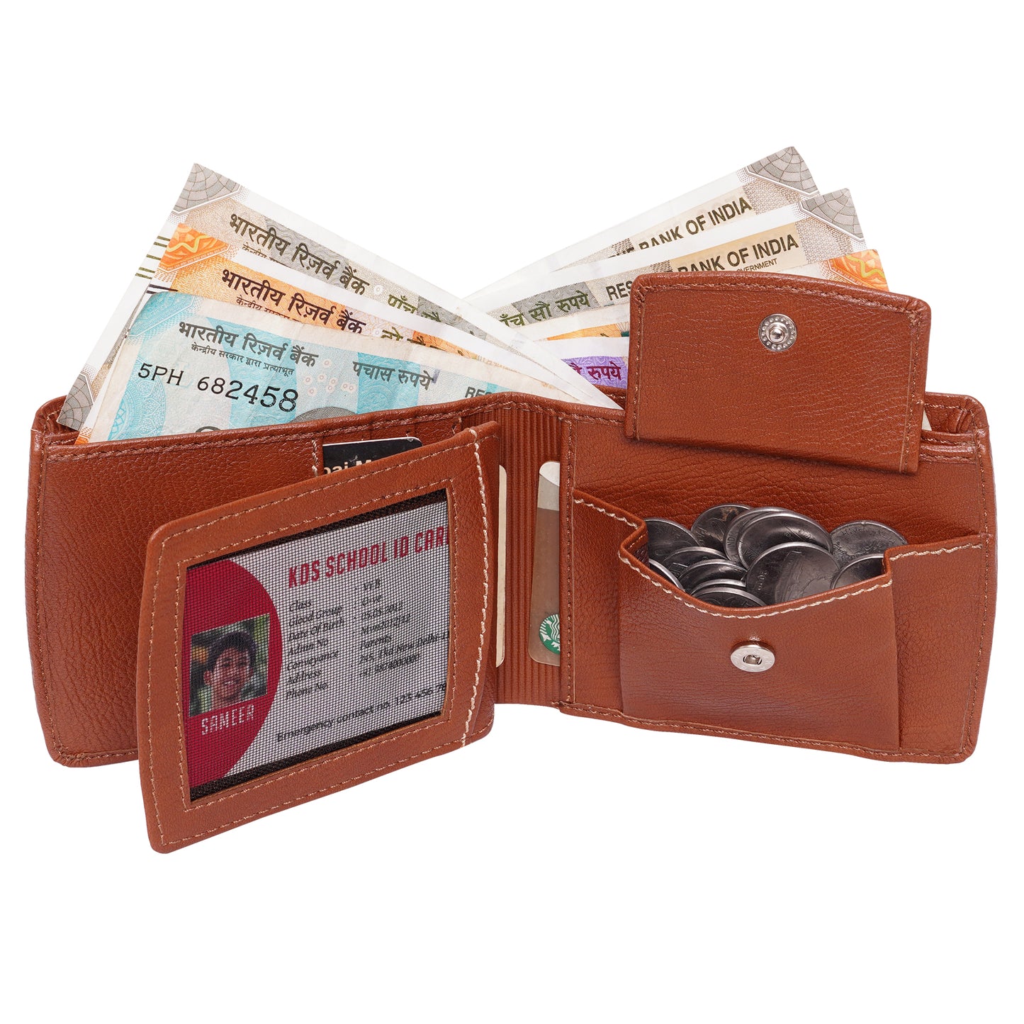 Makas Card Wallet with Coin Pocket , plain view, color -Tan