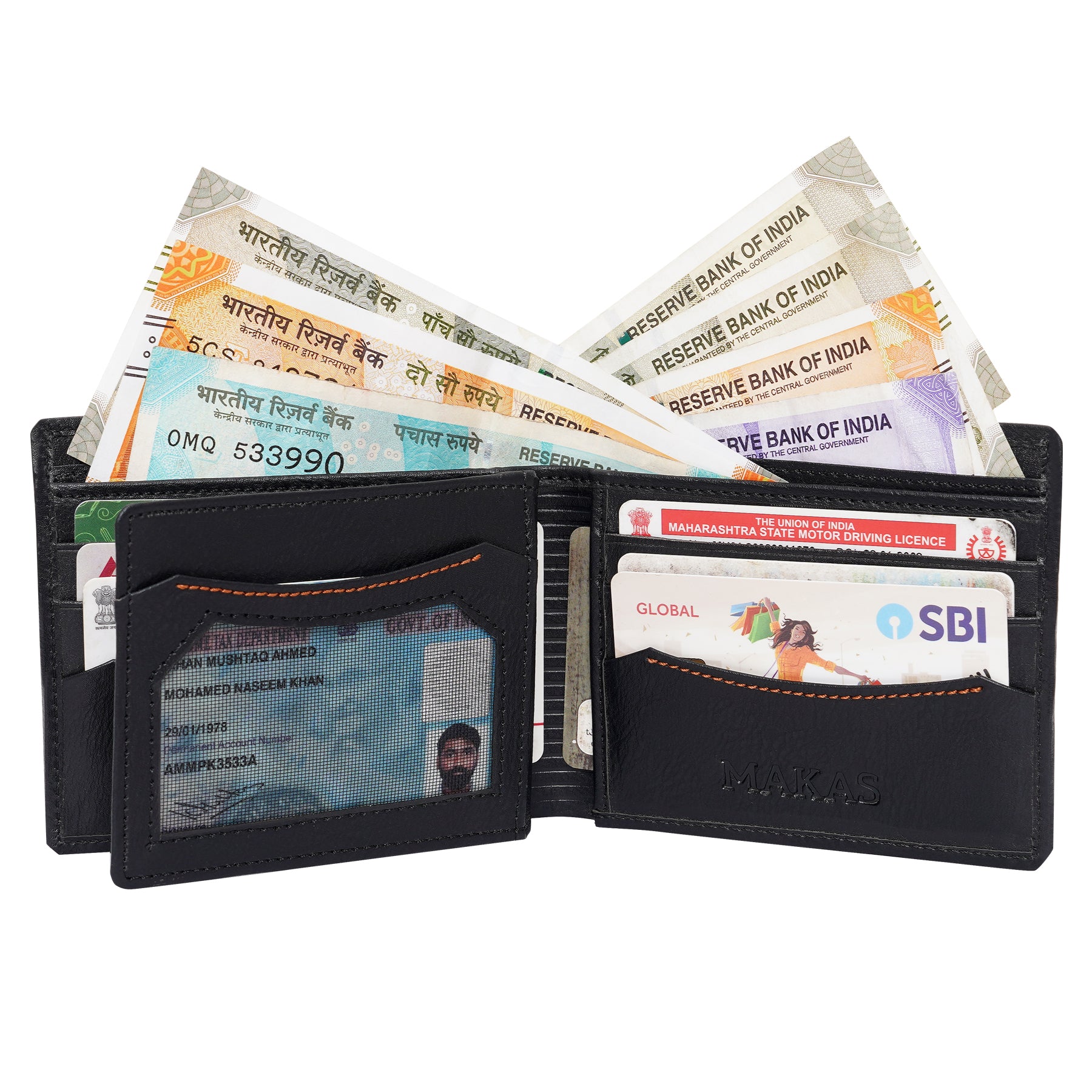 Makas men's wallet , internal look ,color - Black