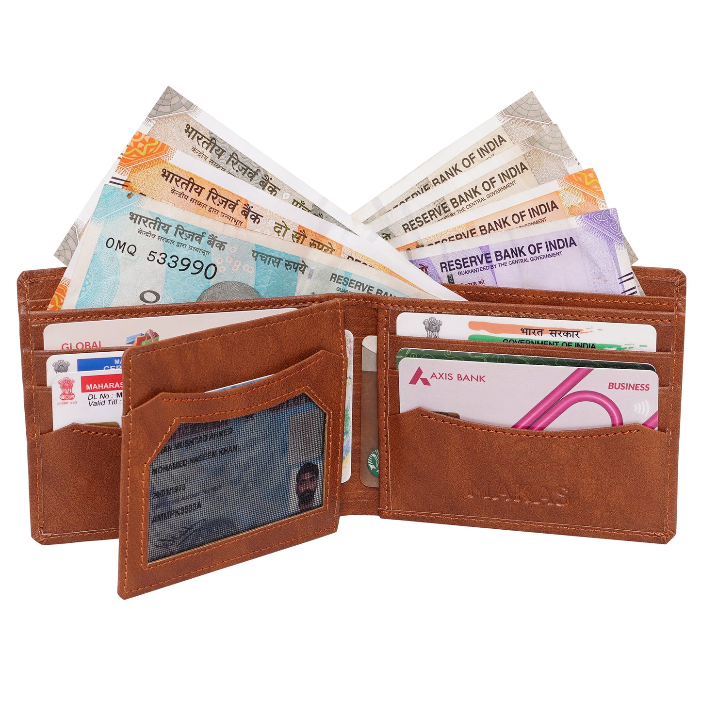 Makas men's wallet , internal look 1,color - Tan