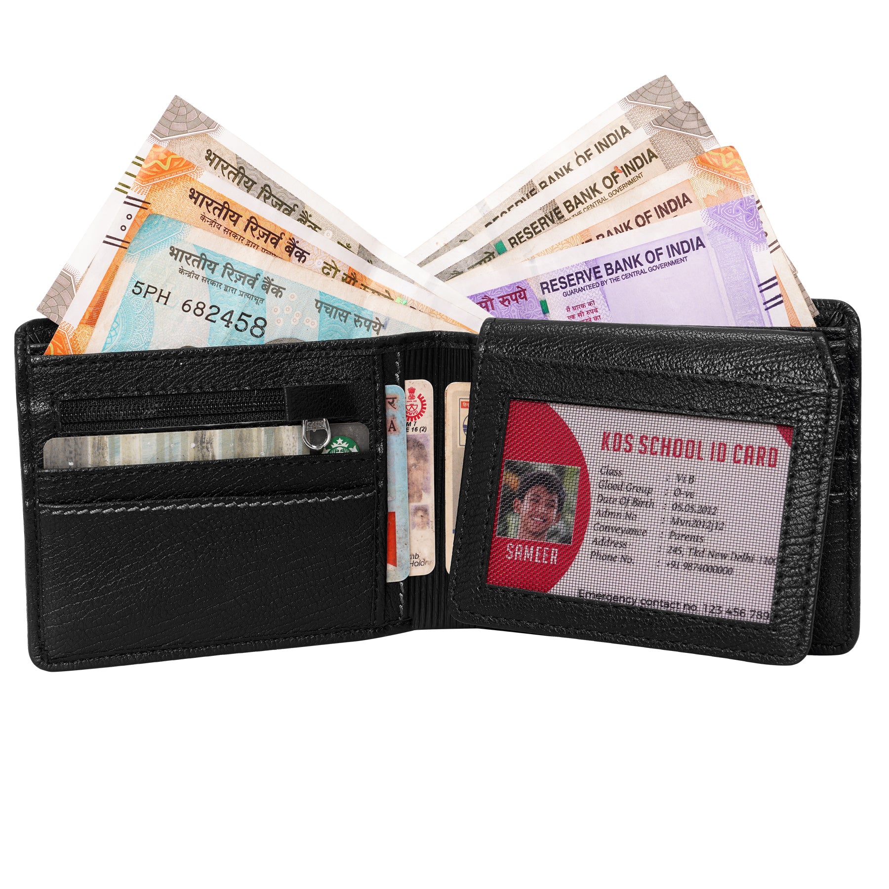 Makas Men's card holder wallet , internal view 1 ,color-Black