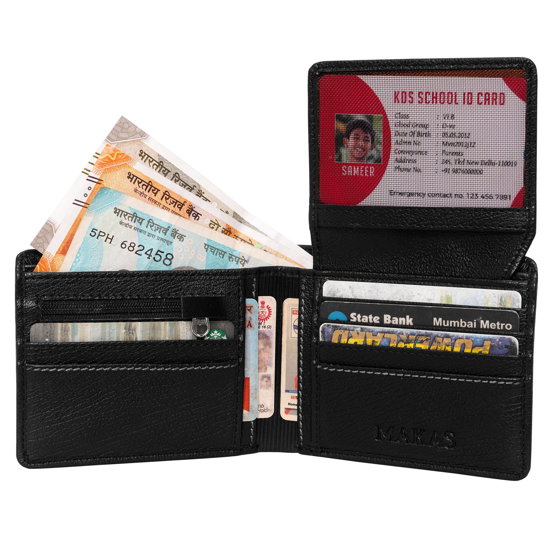 Makas Men's card holder wallet , internal view  ,color-Black