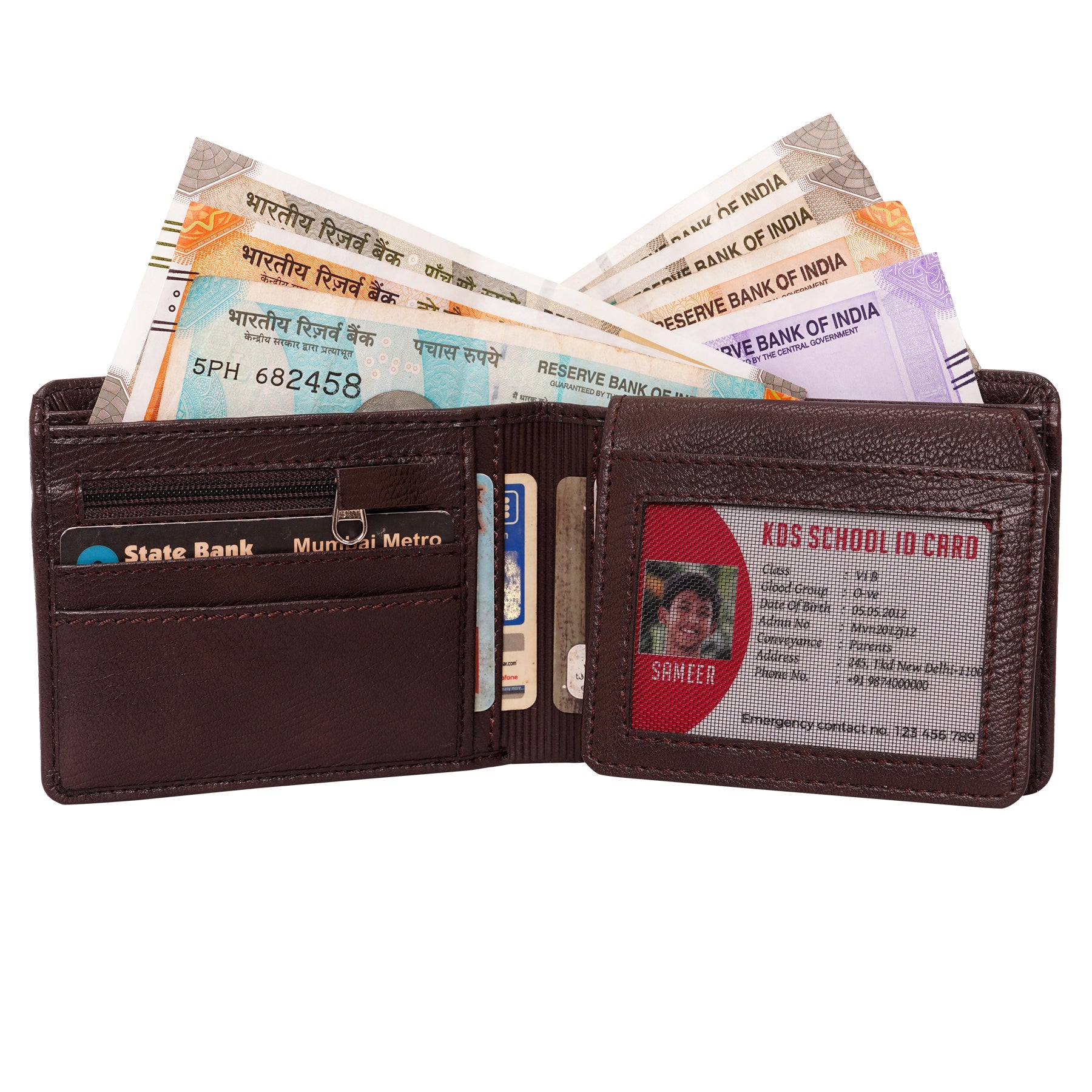 Makas Men's card holder wallet , internal view 2,color-Brown