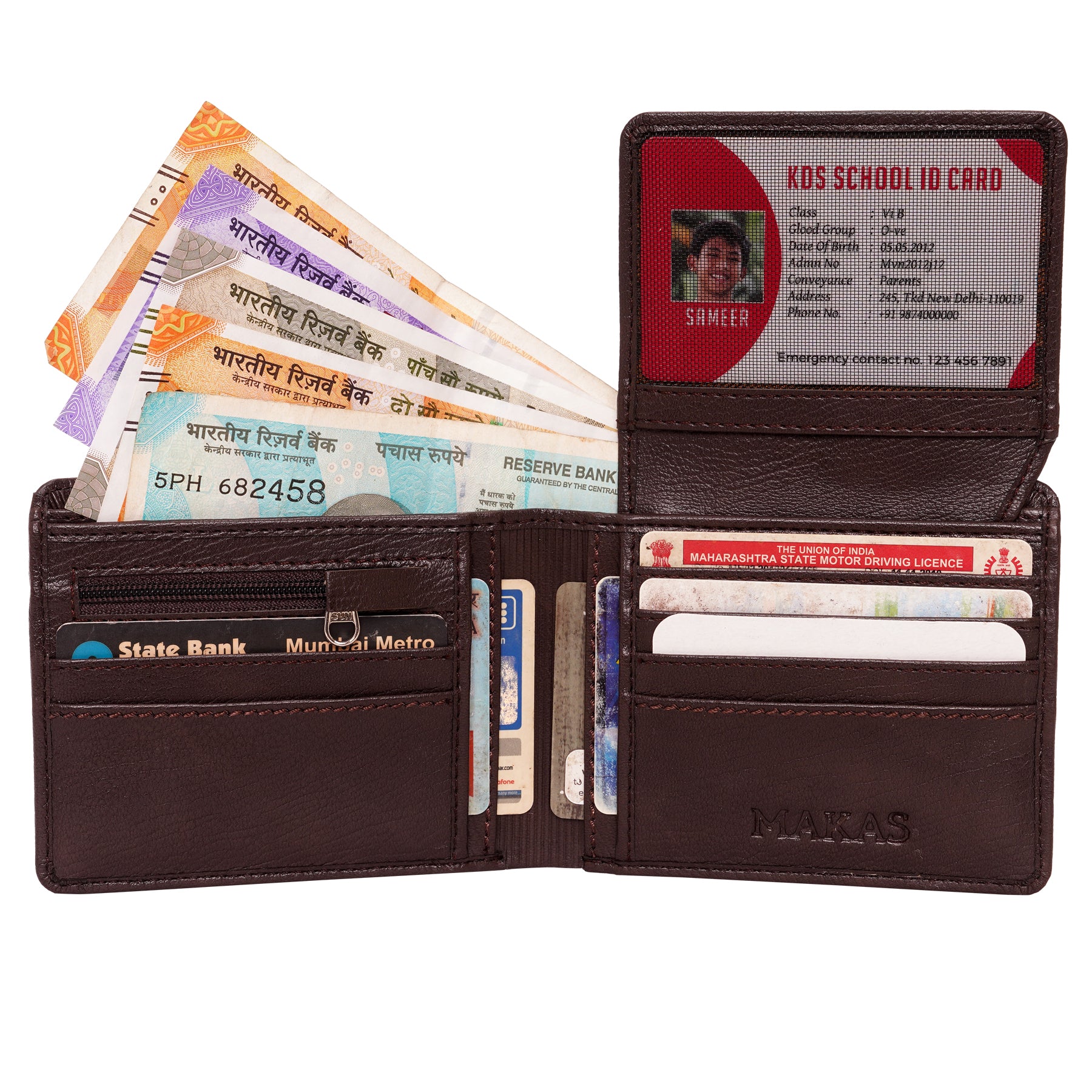 Makas Men's card holder wallet , internal view 1,color-Brown