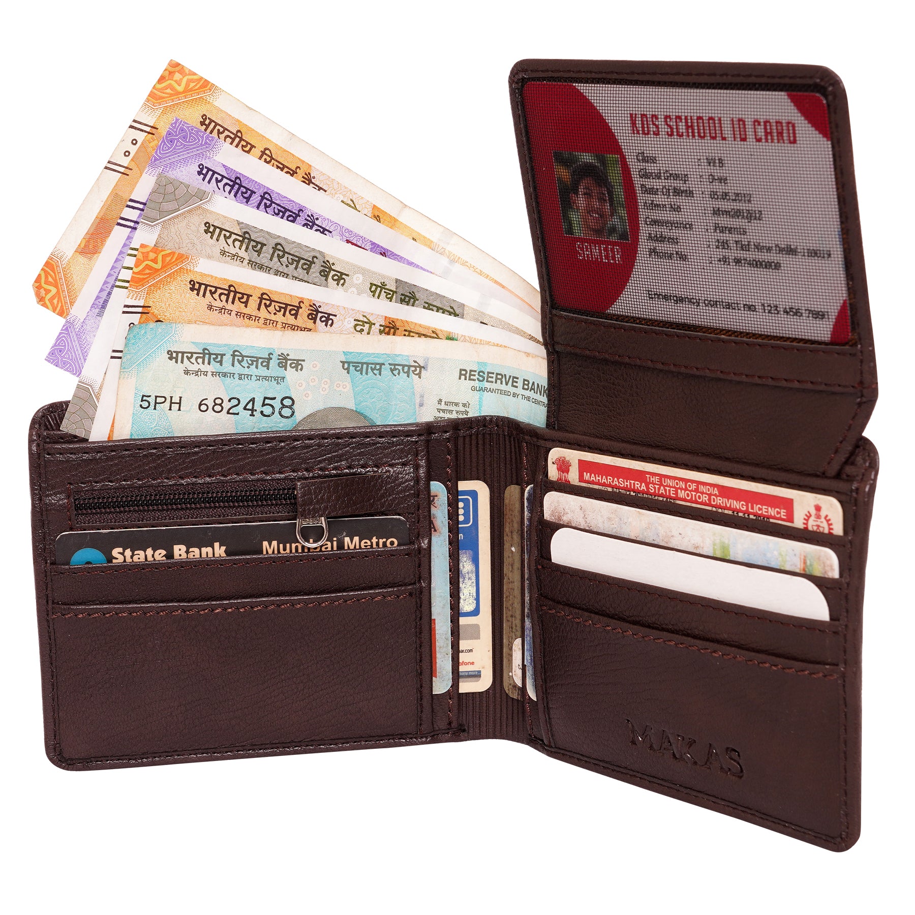 Makas Men's card holder wallet , internal view,color-Brown