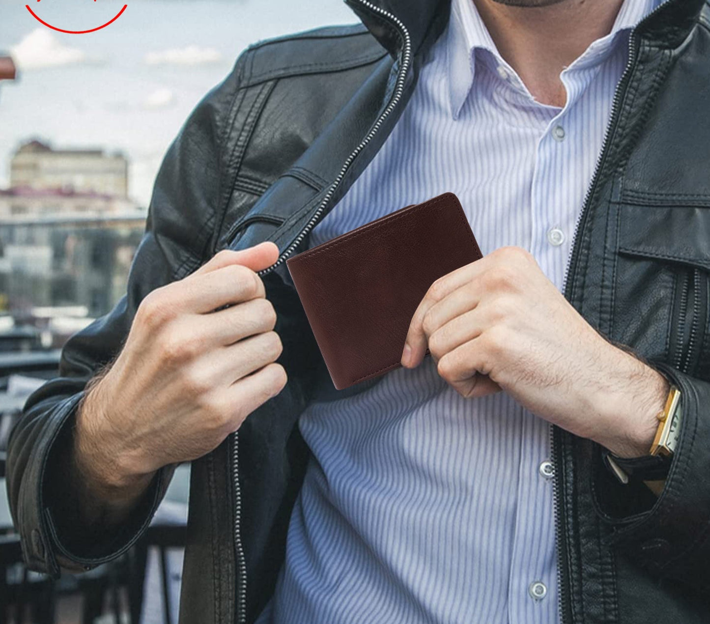 Makas Men's card holder wallet , Model view 2,color-Brown