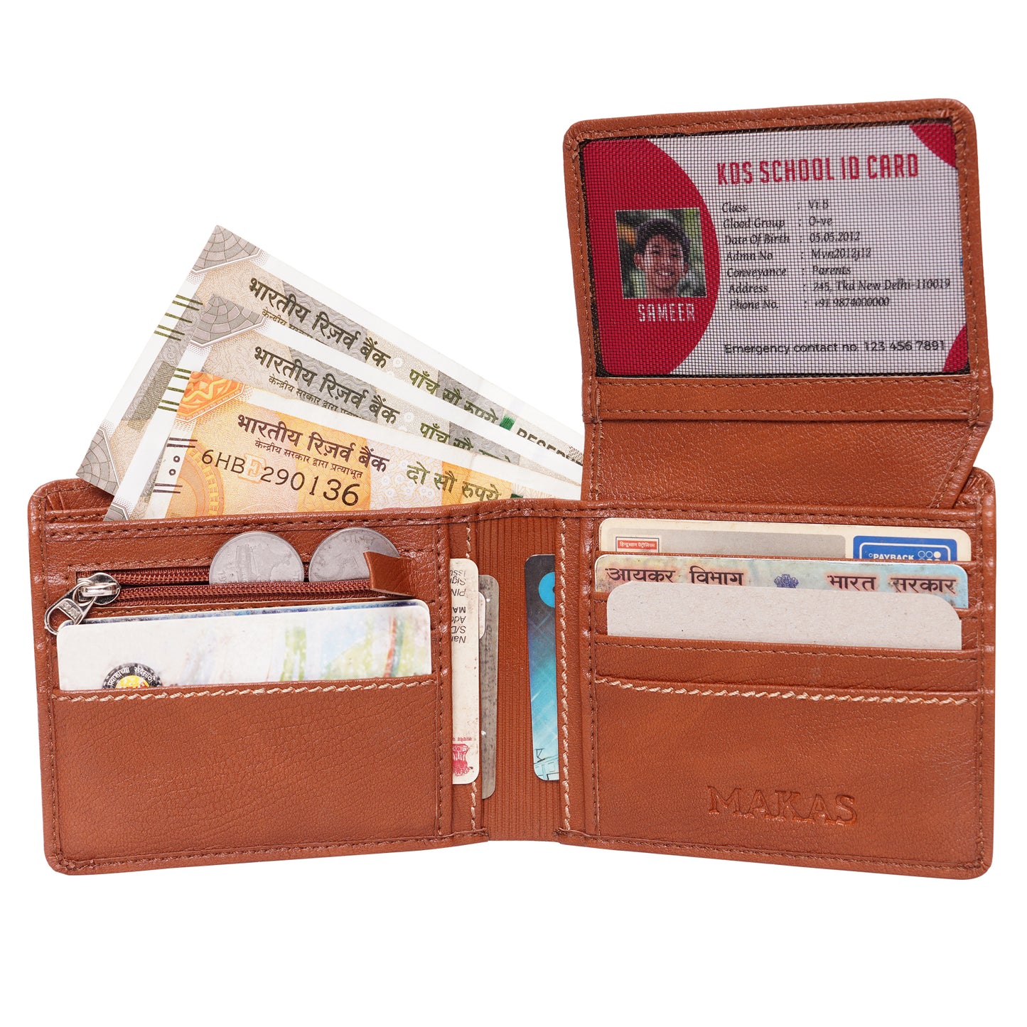 Makas Men's card holder wallet , internal view 1,color-Tan